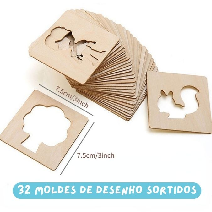 Kit Moldes de Desenho de Madeira