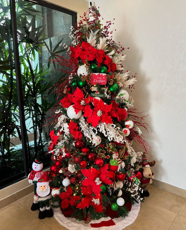 Árvore de Natal + Decoração 360º Flower Red Inclusa - 2,40 Metros